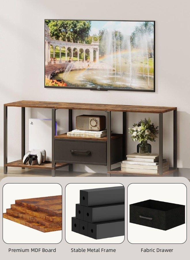 Ammar Space Rustic TV Stand with Storage Entertainment Center with Open Shelves and Fabric Drawer Media Console for 55 Inch TV Television Stands for Living Room, Bedroom, Brown - Image 5